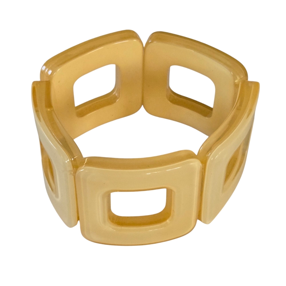 Butterscotch Resin Stretch Bracelet Buttercup Gold Yellow Geometric Wide Cuff
